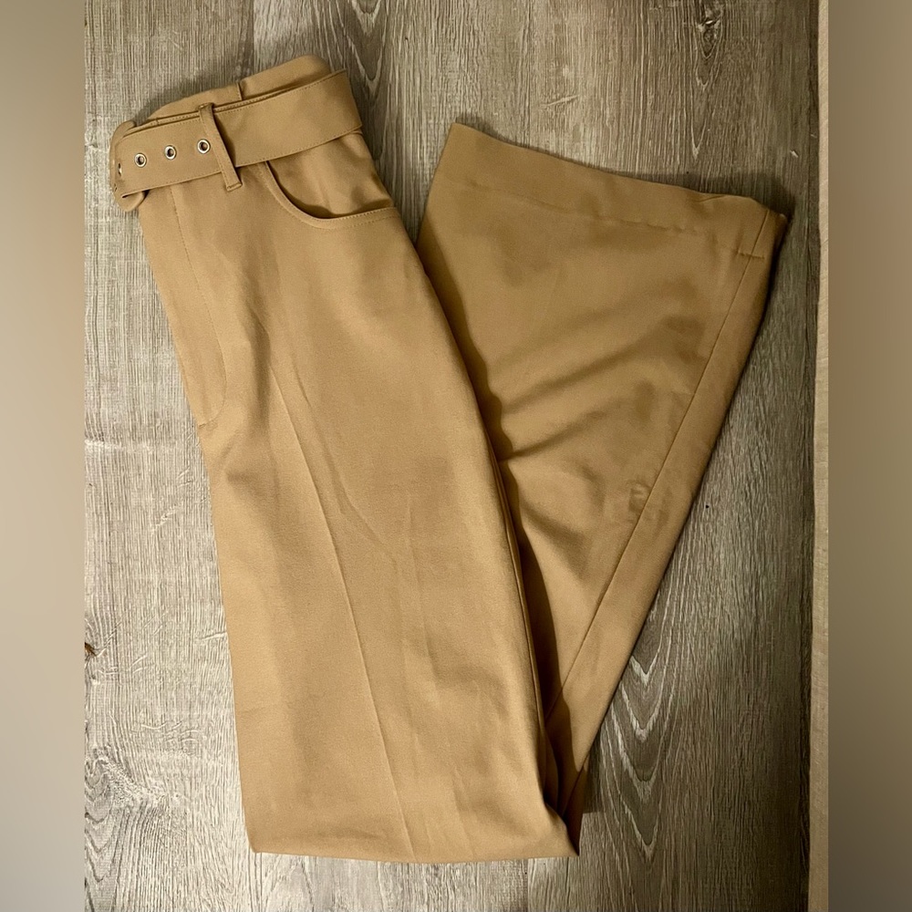 Zara Wide Leg Belted Pants - Taupe Brown